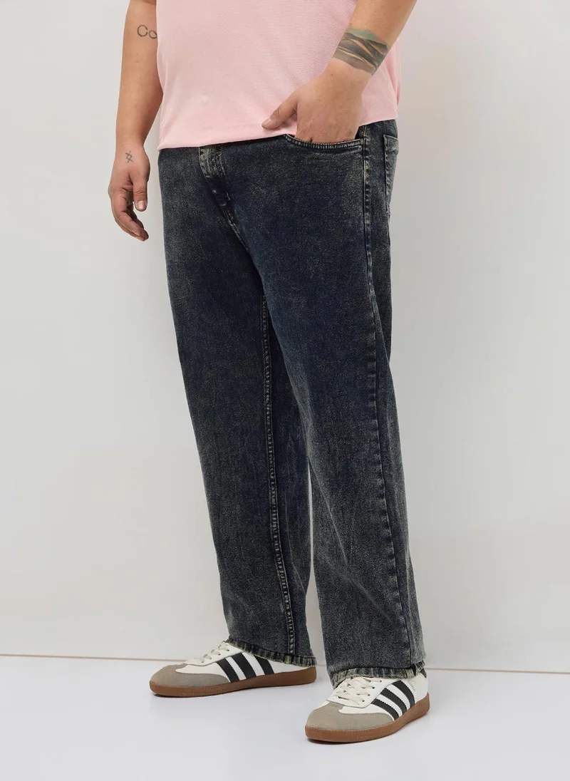 Urbano Fashion  Urbano Plus Men's Black Regular Fit Heavy Washed Denim Jeans Stretchable for Men | Best Price UAE